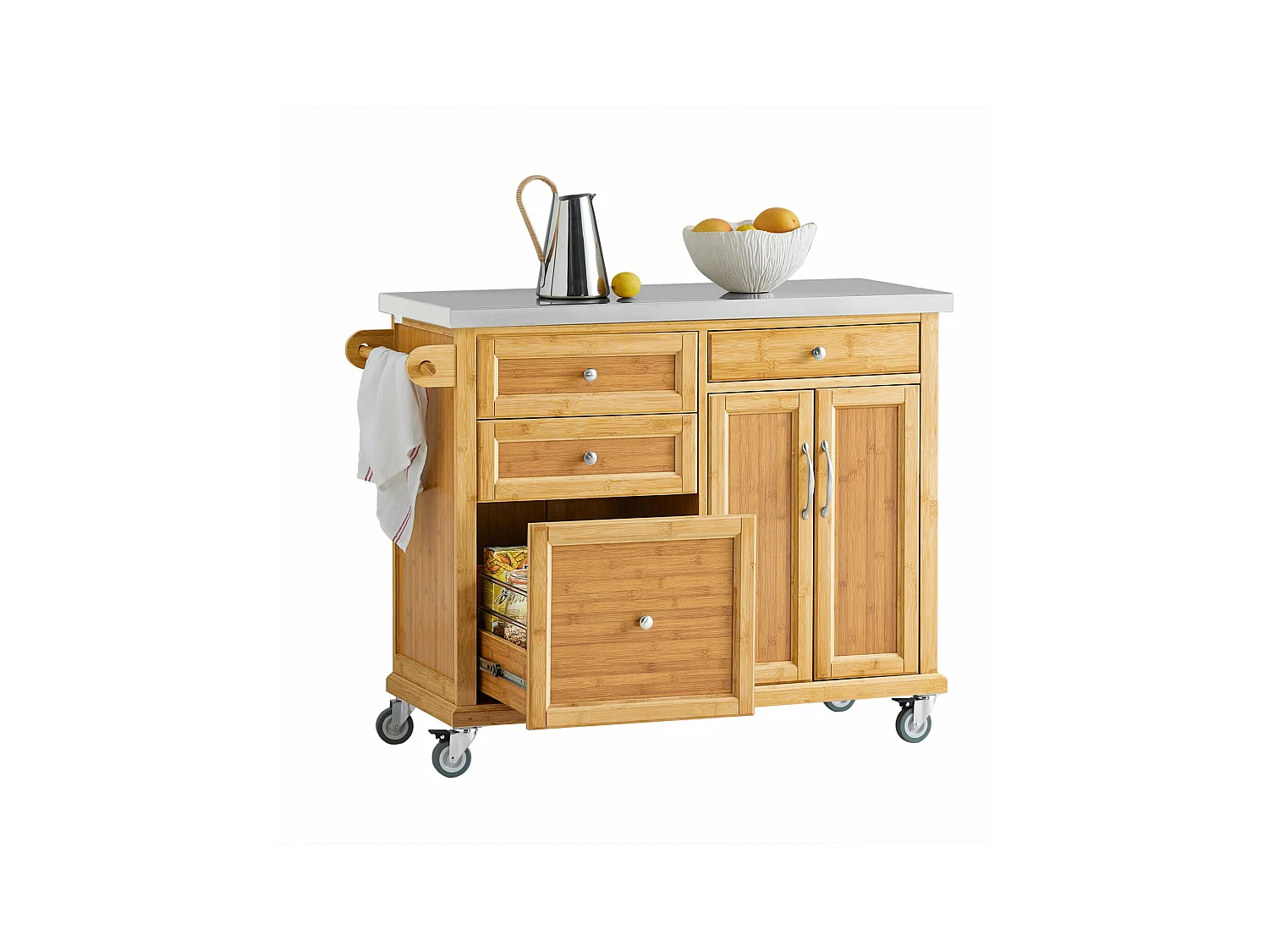 Meuble de Rangement Cuisine Buffet de Cuisine Roulant Desserte sur roulettes en Bambou FKW70-N
