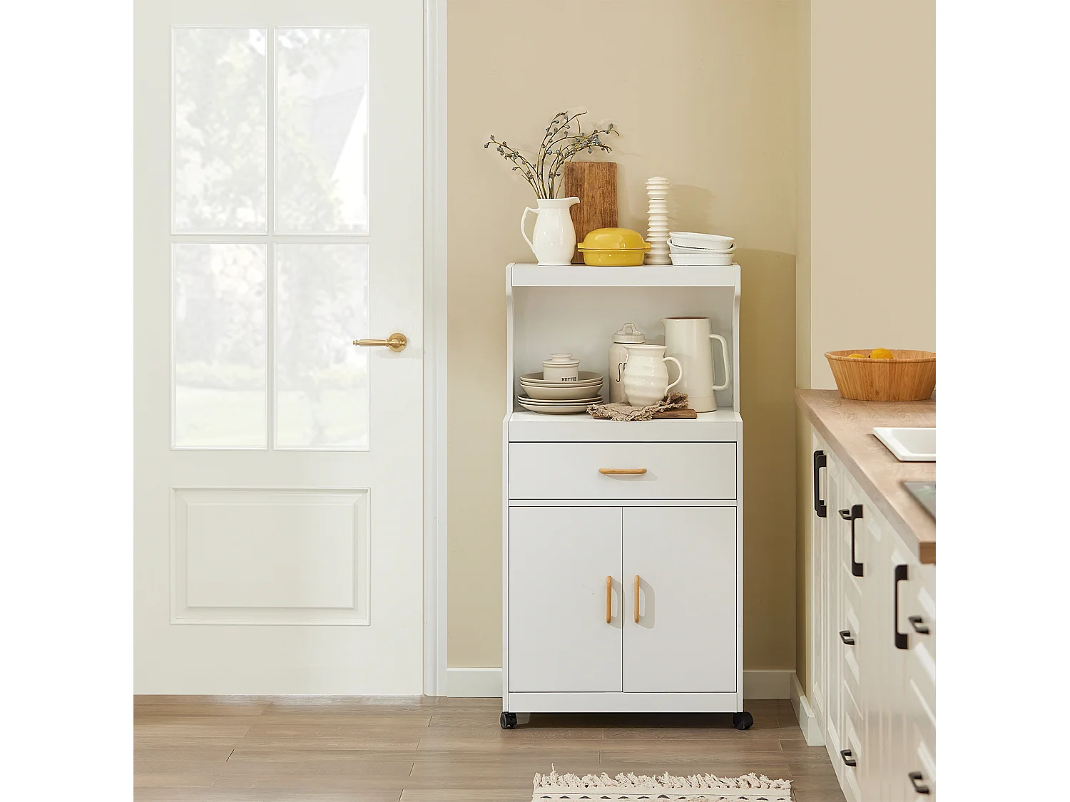 SoBuy Mobile microonde Credenza cucina con route, bianco, FSB12-W