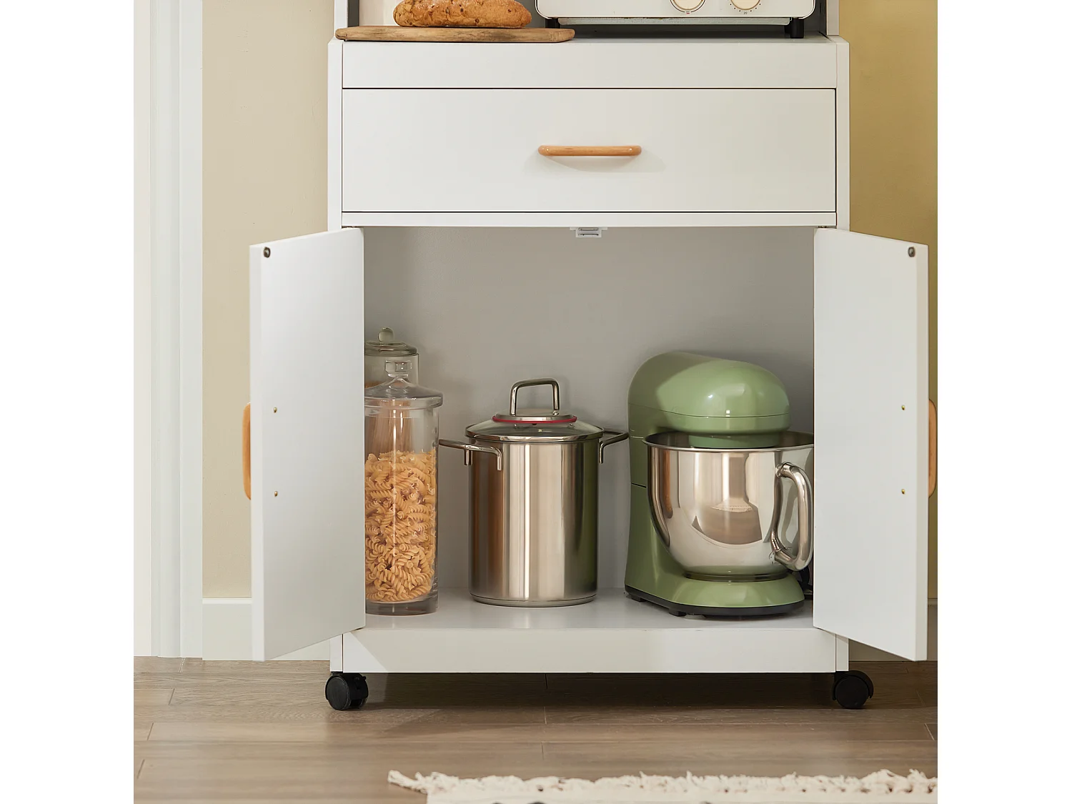 SoBuy Mobile microonde Credenza cucina con route, bianco, FSB12-W