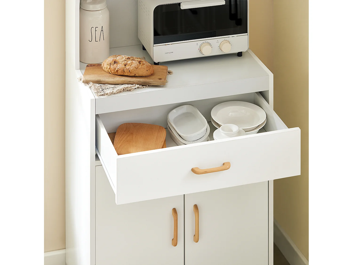 SoBuy Mobile microonde Credenza cucina con route, bianco, FSB12-W