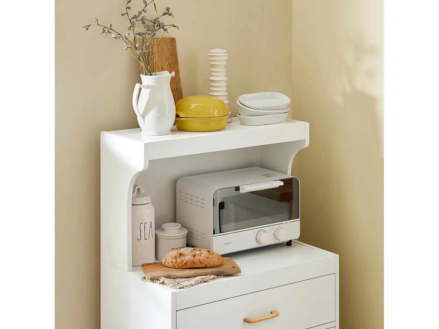 SoBuy Mobile microonde Credenza cucina con route, bianco, FSB12-W