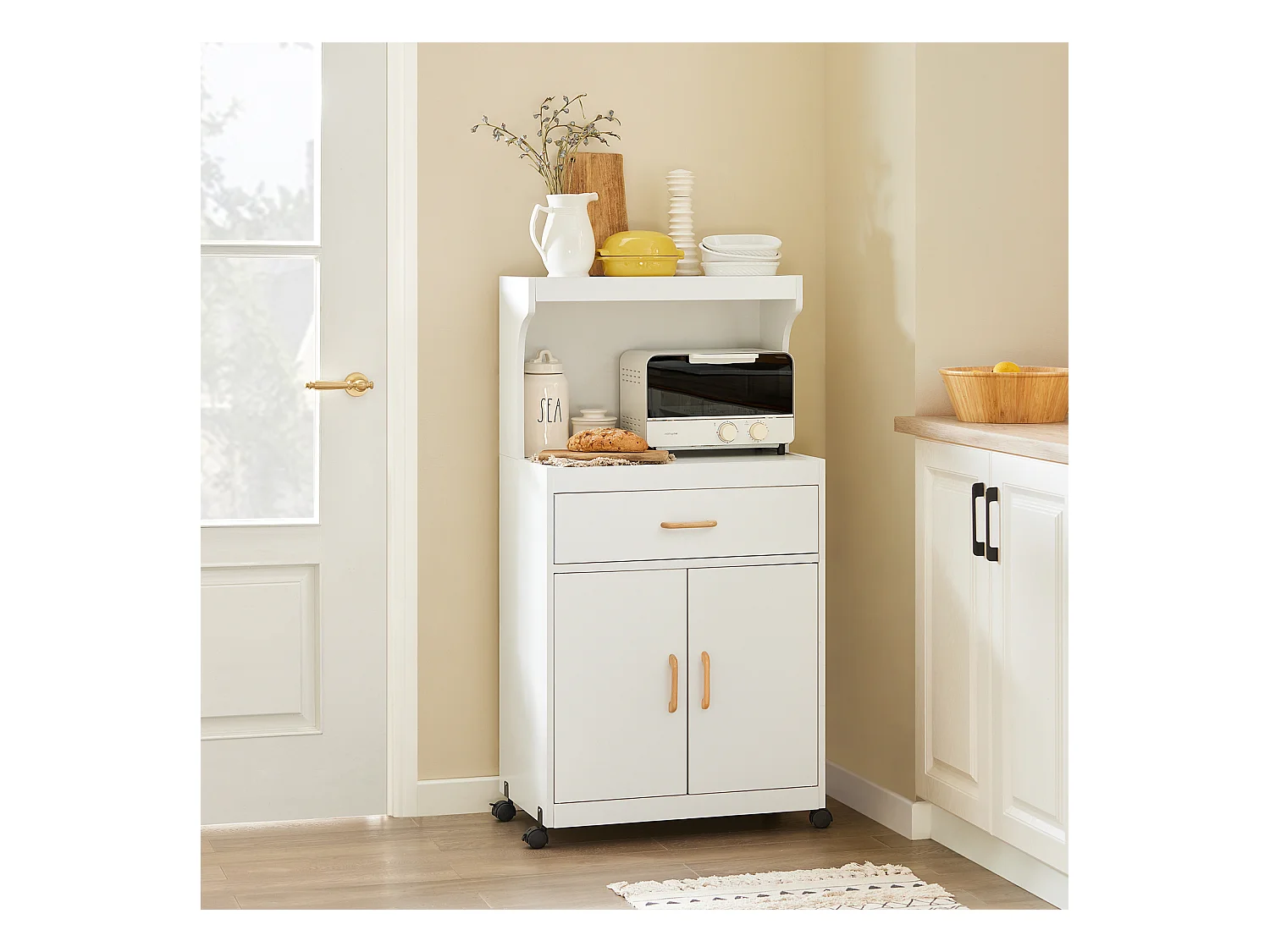 SoBuy FSB12-W Magnetronkast Keukenkast Magnetron Opslagruimte Lade Wit