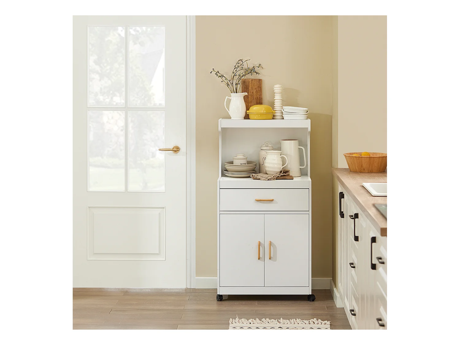 SoBuy FSB12-W Magnetronkast Keukenkast Magnetron Opslagruimte Lade Wit