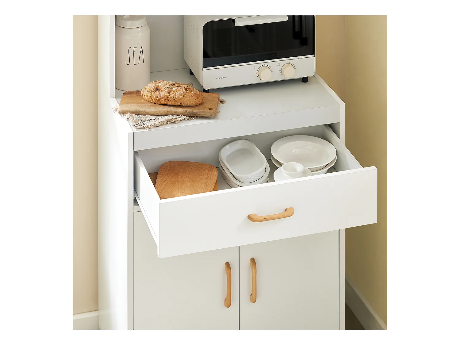 SoBuy FSB12-W Magnetronkast Keukenkast Magnetron Opslagruimte Lade Wit