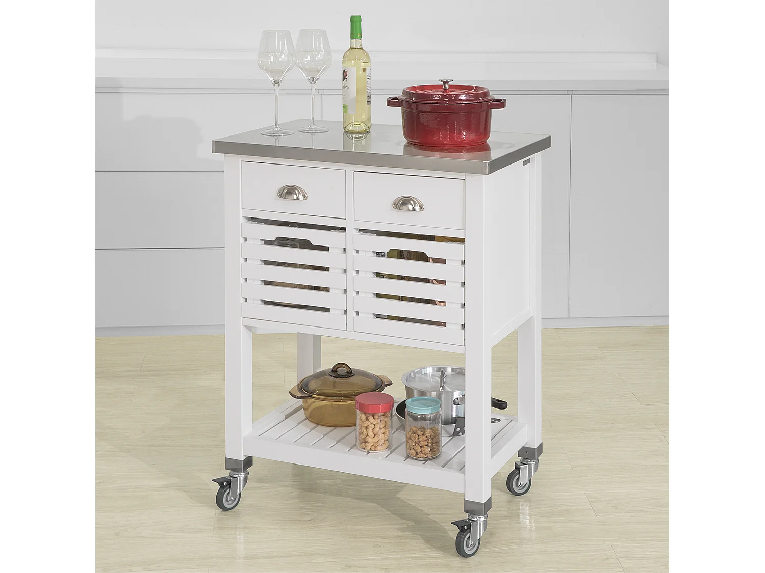 Desserte à roulettes Armoire de Rangement Cuisine - Plan de Travail en Acier INOX, FKW83-W