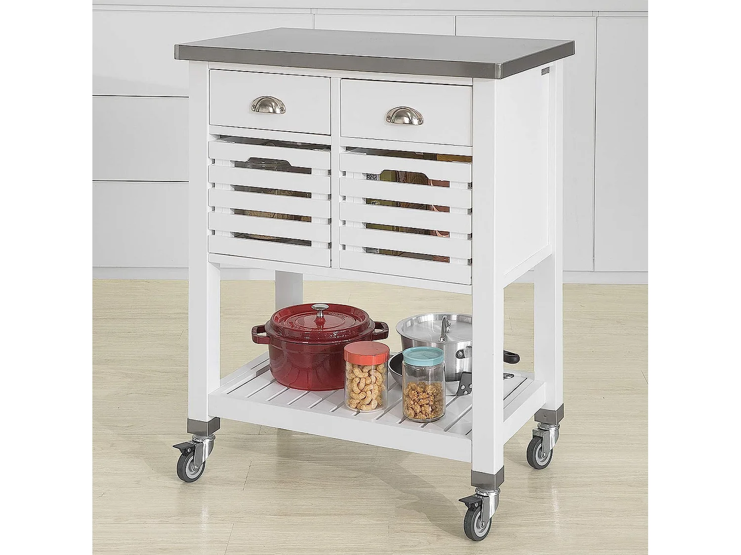 Desserte à roulettes Armoire de Rangement Cuisine - Plan de Travail en Acier INOX, FKW83-W