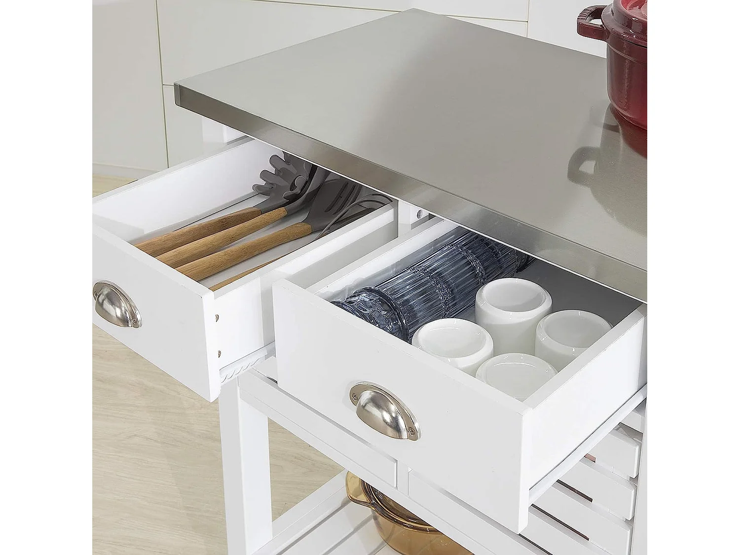 Desserte à roulettes Armoire de Rangement Cuisine - Plan de Travail en Acier INOX, FKW83-W