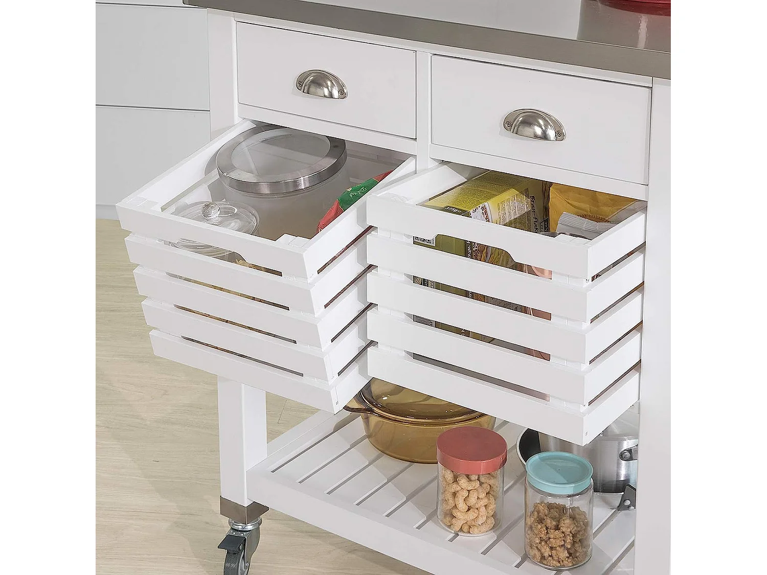 Desserte à roulettes Armoire de Rangement Cuisine - Plan de Travail en Acier INOX, FKW83-W