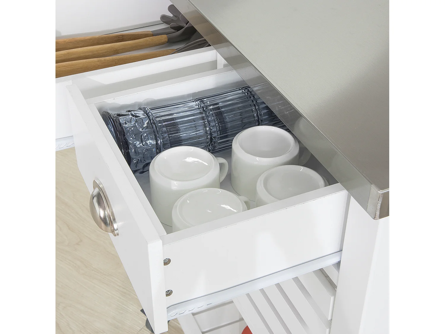 Desserte à roulettes Armoire de Rangement Cuisine - Plan de Travail en Acier INOX, FKW83-W