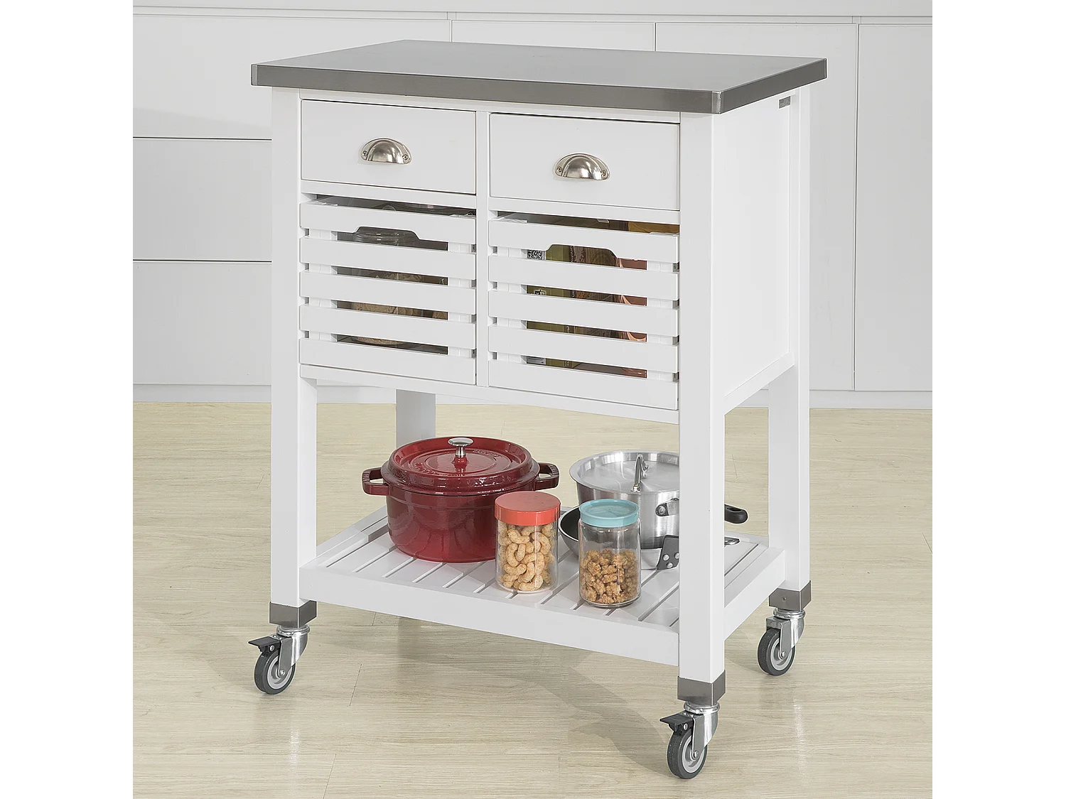 Desserte à roulettes Armoire de Rangement Cuisine - Plan de Travail en Acier INOX, FKW83-W