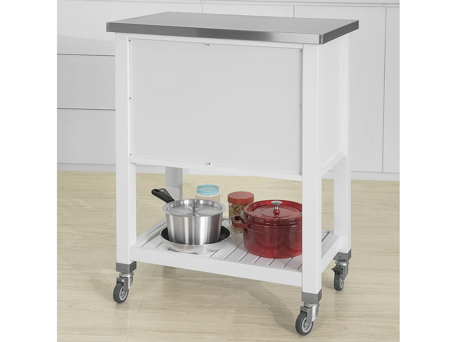 Desserte à roulettes Armoire de Rangement Cuisine - Plan de Travail en Acier INOX, FKW83-W