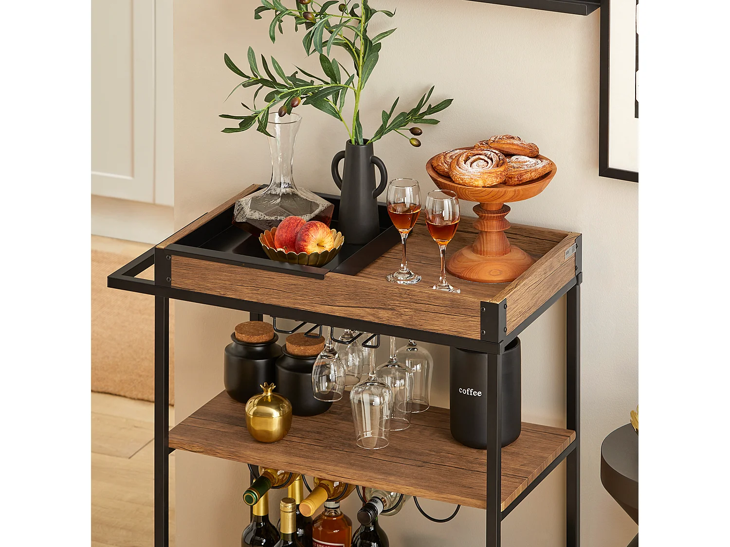 Desserte de Cuisine Roulante Chariot de Service à Roulettes Étagère de Cuisine, SVW19-N