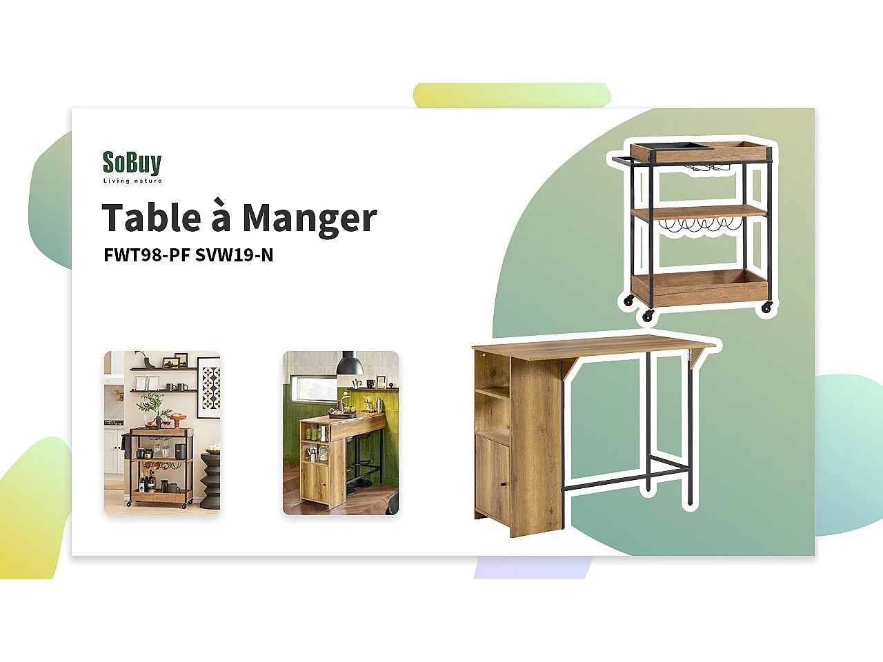SoBuy SVW19-N Keukentrolley - Opbergtrolley - Trolley met 3 Planken voor Keuken, Eetkamer, Woonkamer - Serveerwagen