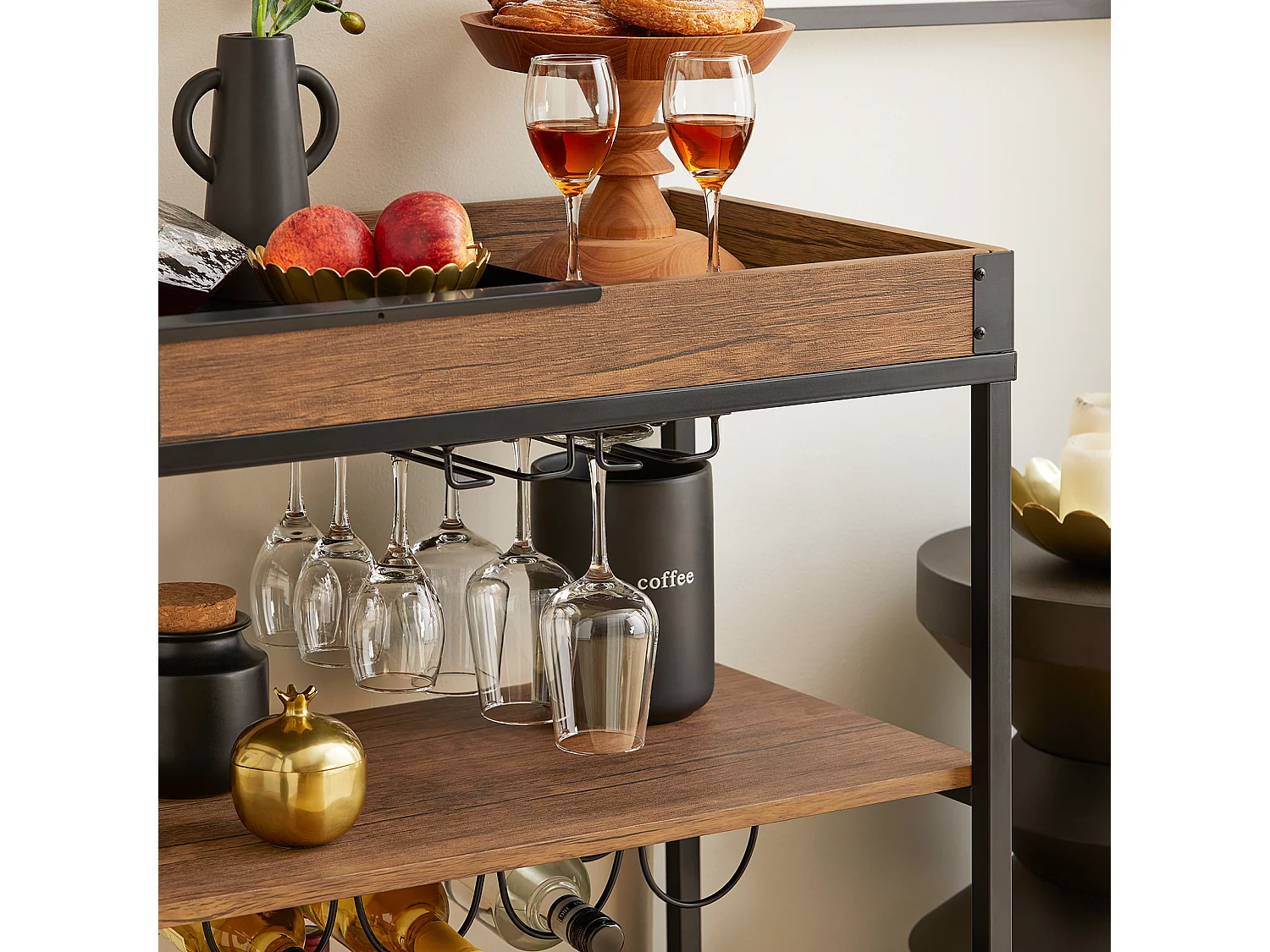 SoBuy SVW19-N Keukentrolley - Opbergtrolley - Trolley met 3 Planken voor Keuken, Eetkamer, Woonkamer - Serveerwagen