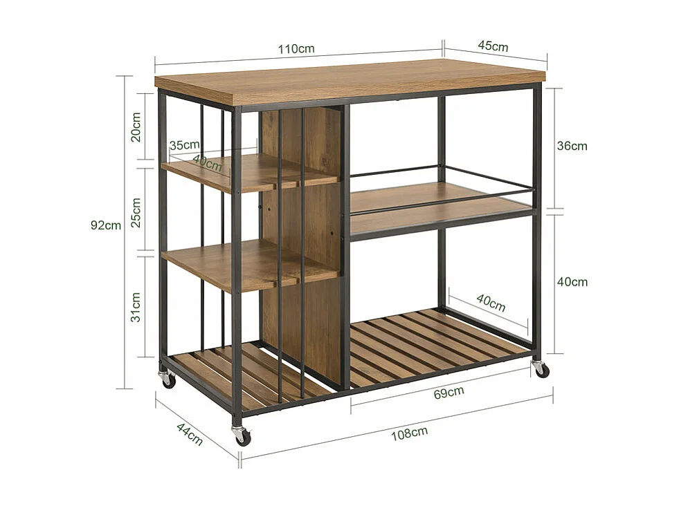 Desserte de Cuisine à roulettes Étagère de Cuisine Chariot de Service Meuble Rangement, SVW18-F