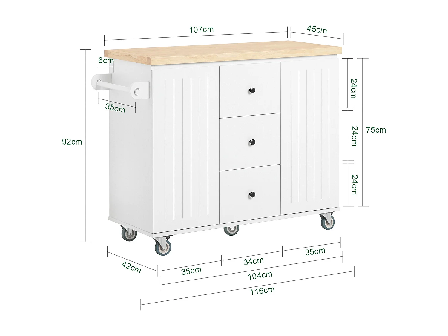 Desserte Roulant Buffet Meuble de Rangement Cuisine, FKW96-WN