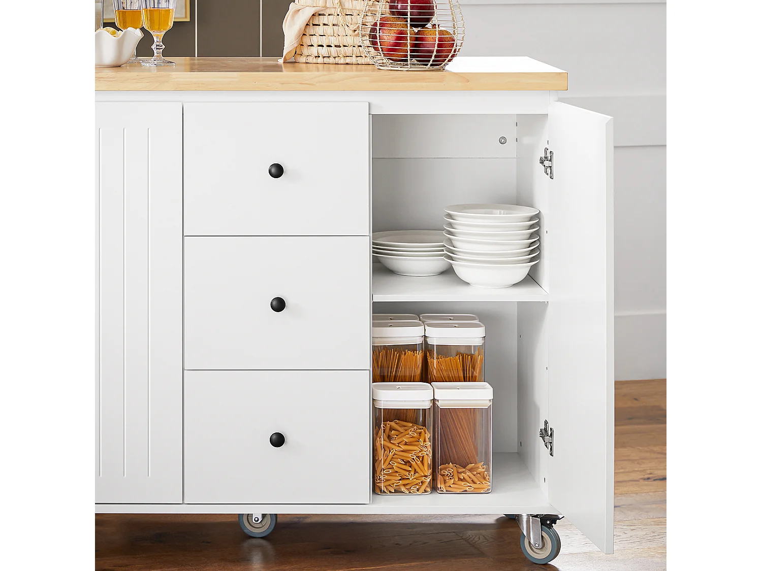 Desserte Roulant Buffet Meuble de Rangement Cuisine, FKW96-WN