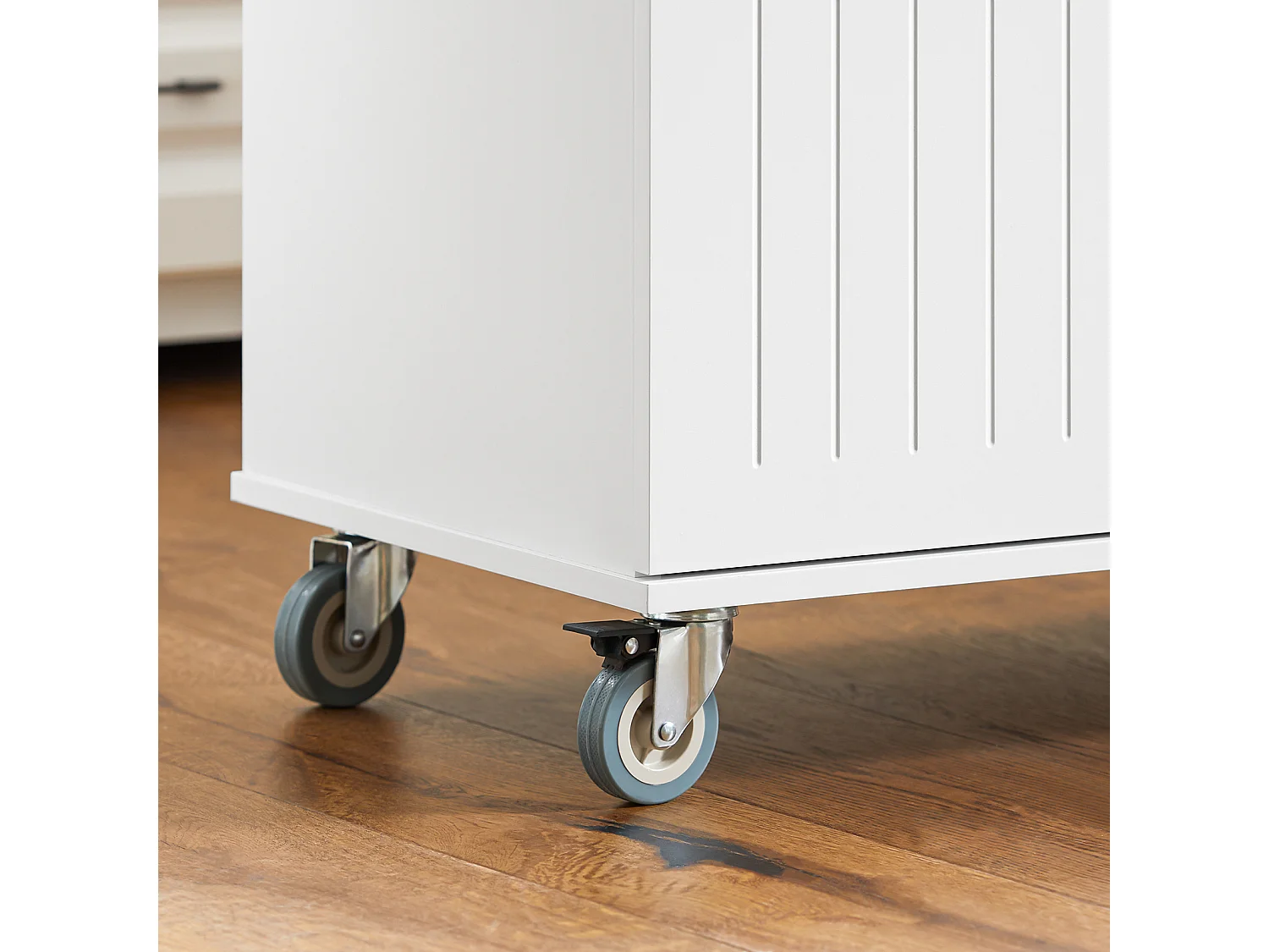 SoBuy Rollend serveerbuffet keukenopbergmeubel keukeneiland met werkblad 3 lades en 2 deuren opbergkast, wit, 116x45x92 cm, FKW96-II-WN