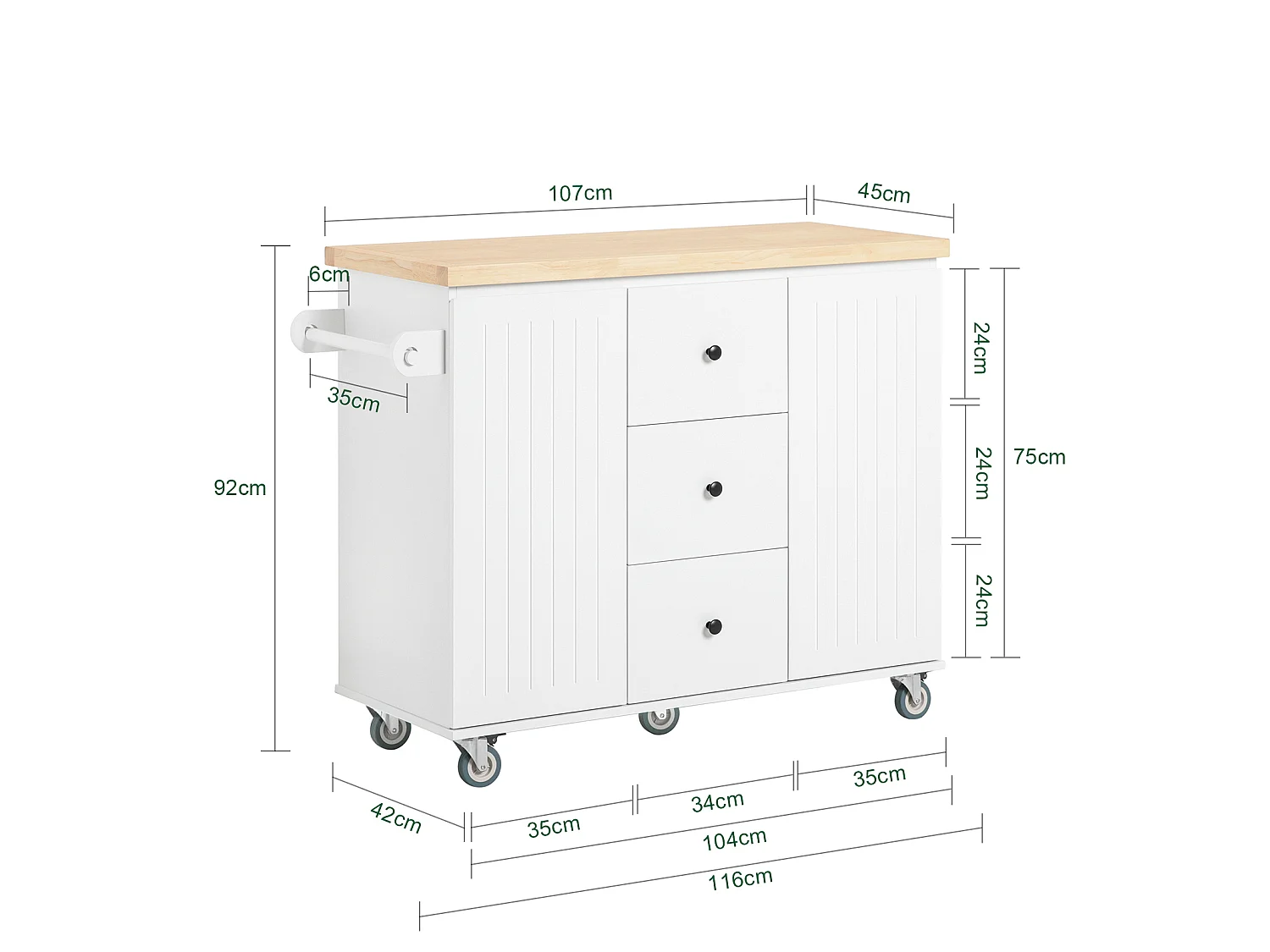 Desserte Roulant Buffet Meuble de Rangement Cuisine, FKW96-WN