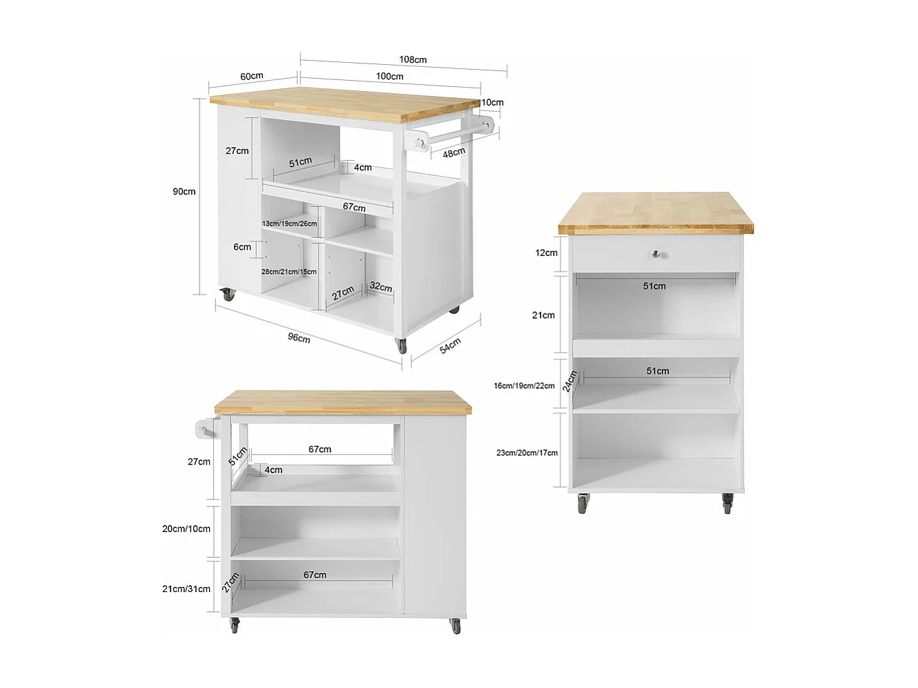 Kücheninsel FKW97-WN 108 x 96 x 60 cm Weiß