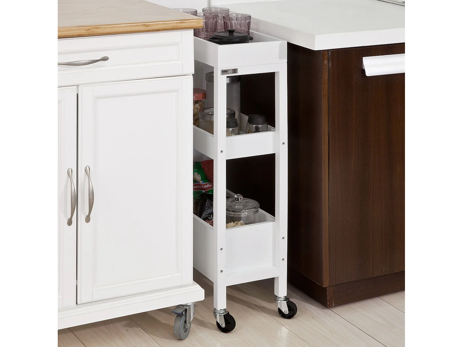 SoBuy armário de cozinha, carrinho de cozinha, carrinho de cozinha com rodas FKW49-W