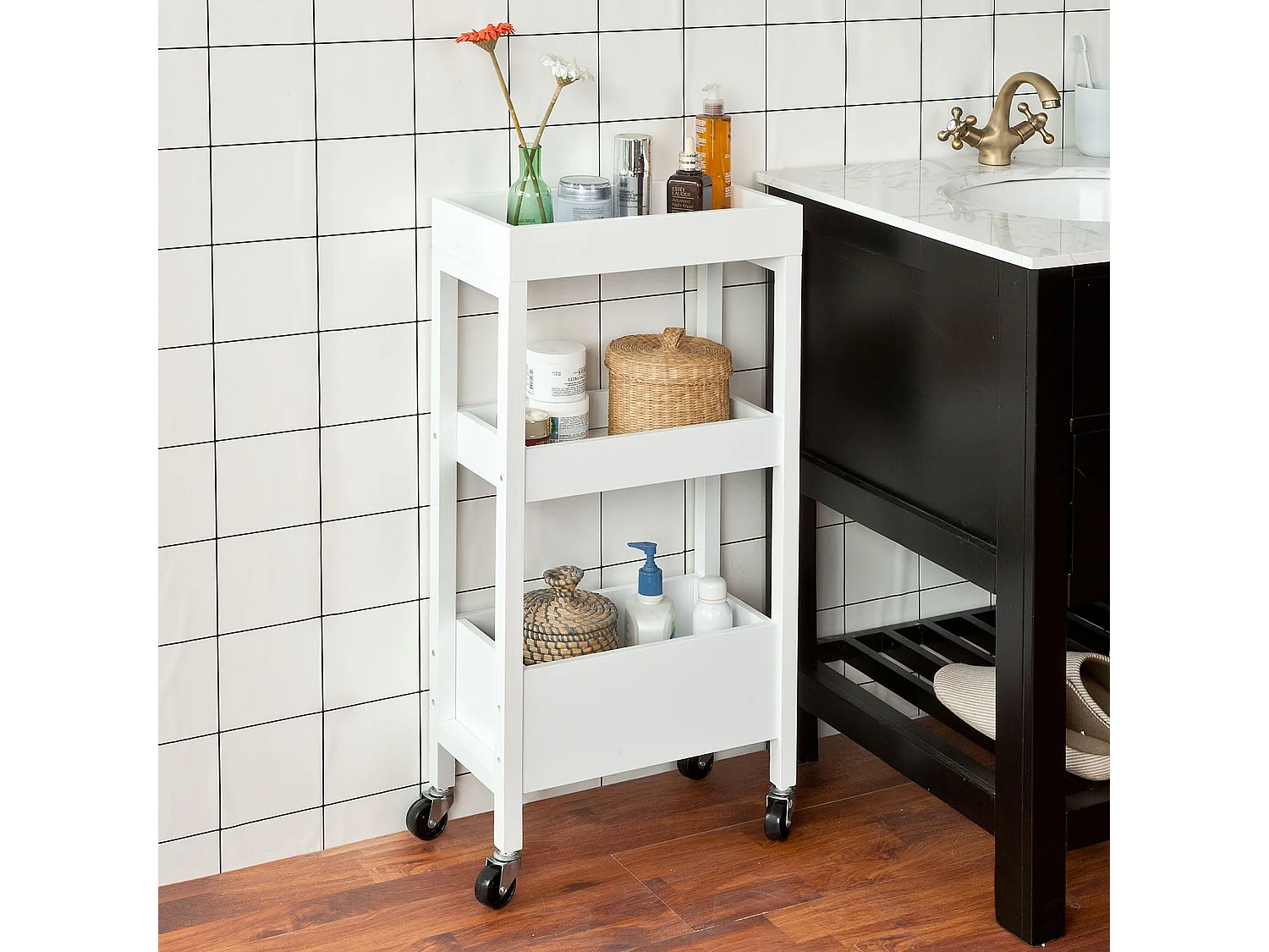 Tour de rangement Desserte Chariot de stockage en bois, FKW49-W