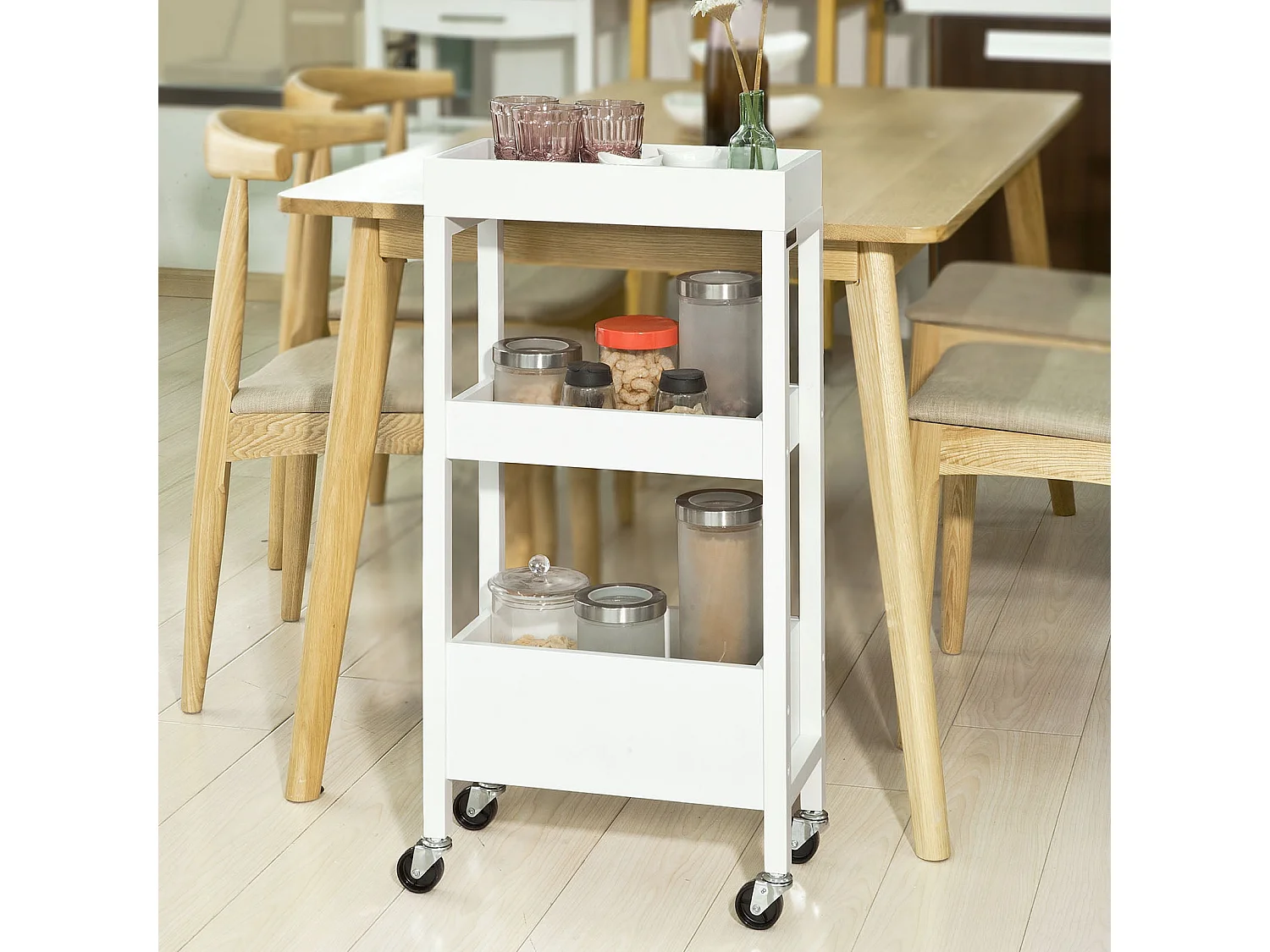 Tour de rangement Desserte Chariot de stockage en bois, FKW49-W