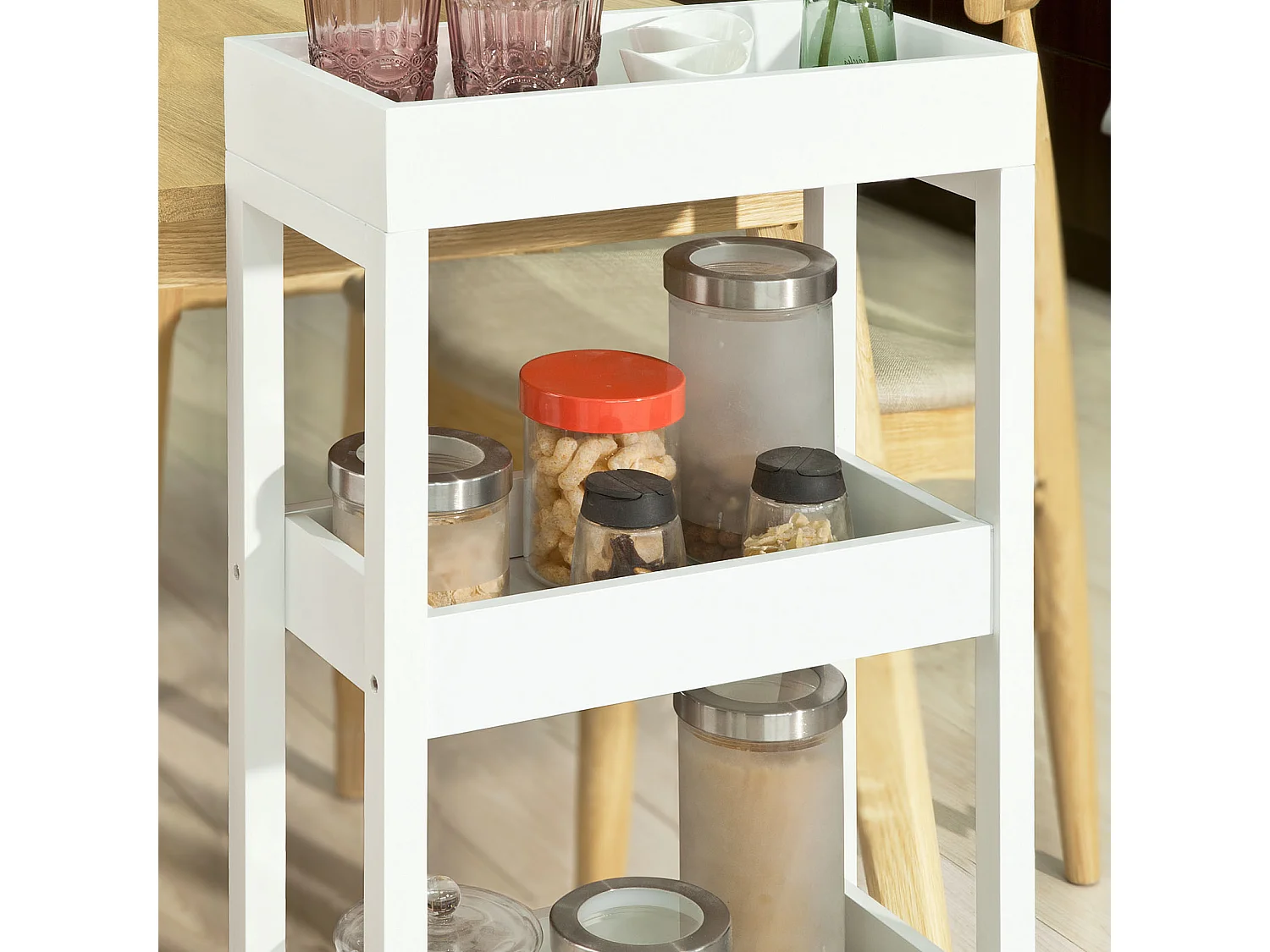 Tour de rangement Desserte Chariot de stockage en bois, FKW49-W