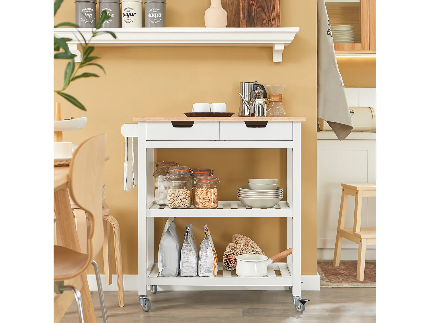 Chariot de Service Desserte à roulettes Table Roulante Meuble de Rangement Cuisine, FKW68-WN