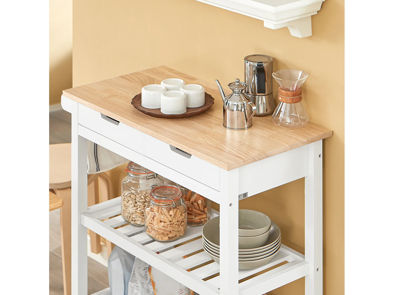 Chariot de Service Desserte à roulettes Table Roulante Meuble de Rangement Cuisine, FKW68-WN