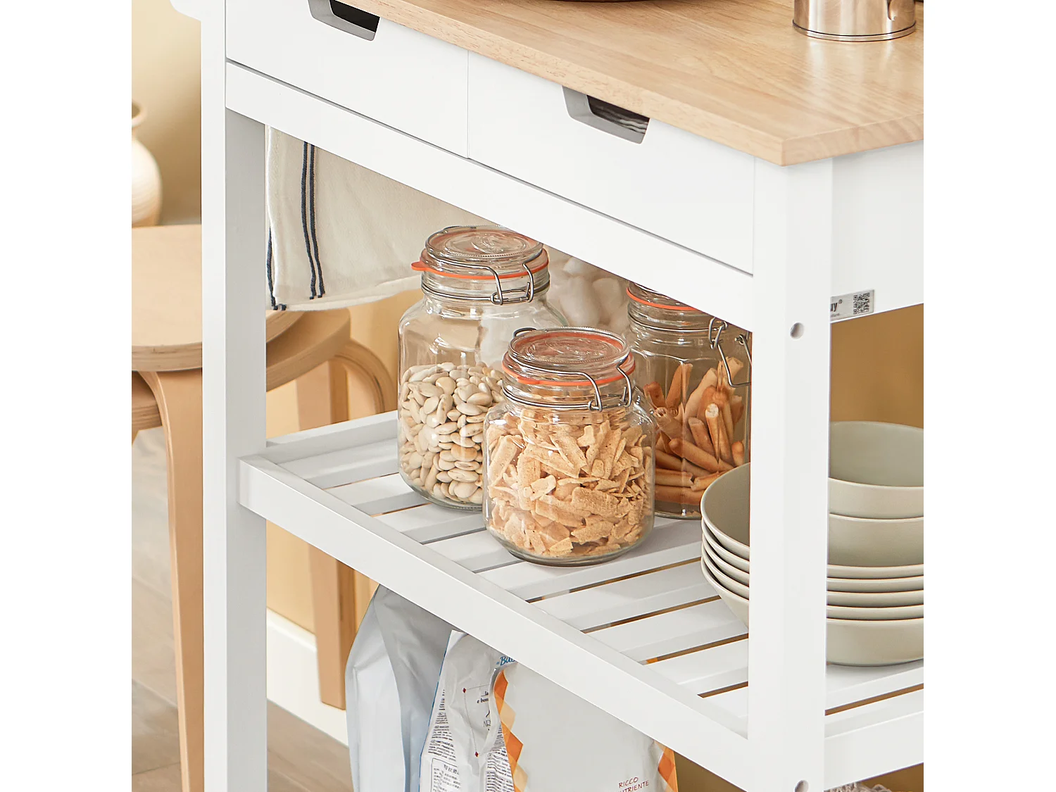 Chariot de Service Desserte à roulettes Table Roulante Meuble de Rangement Cuisine, FKW68-WN