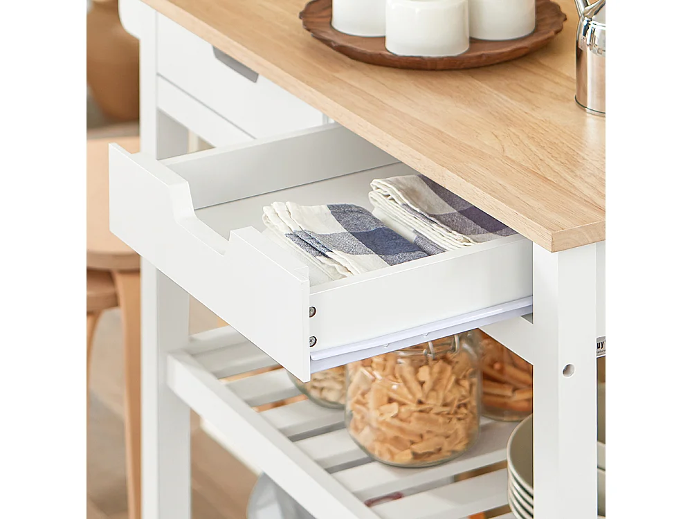 Chariot de Service Desserte à roulettes Table Roulante Meuble de Rangement Cuisine, FKW68-WN