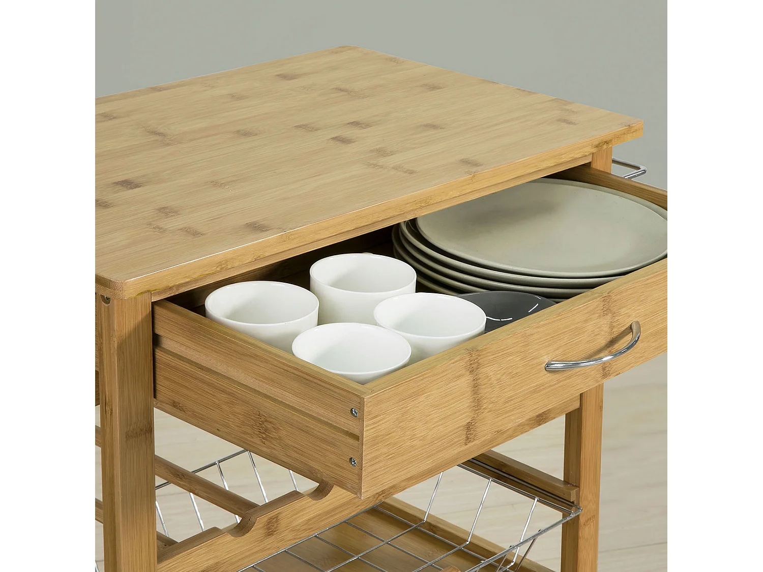 SoBuy Carrello di servizio,Scaffalle da cucina,portaoggetti su rotelle,con armadietto,FKW53-N