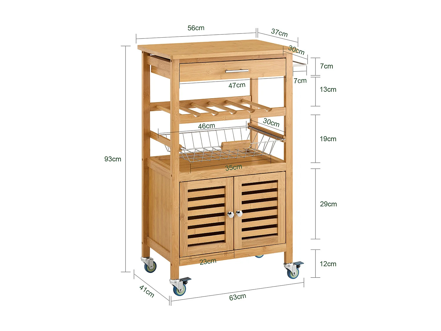 Desserte cuisine Table roulante en Bambou Chariot de cuisine, FKW53-N