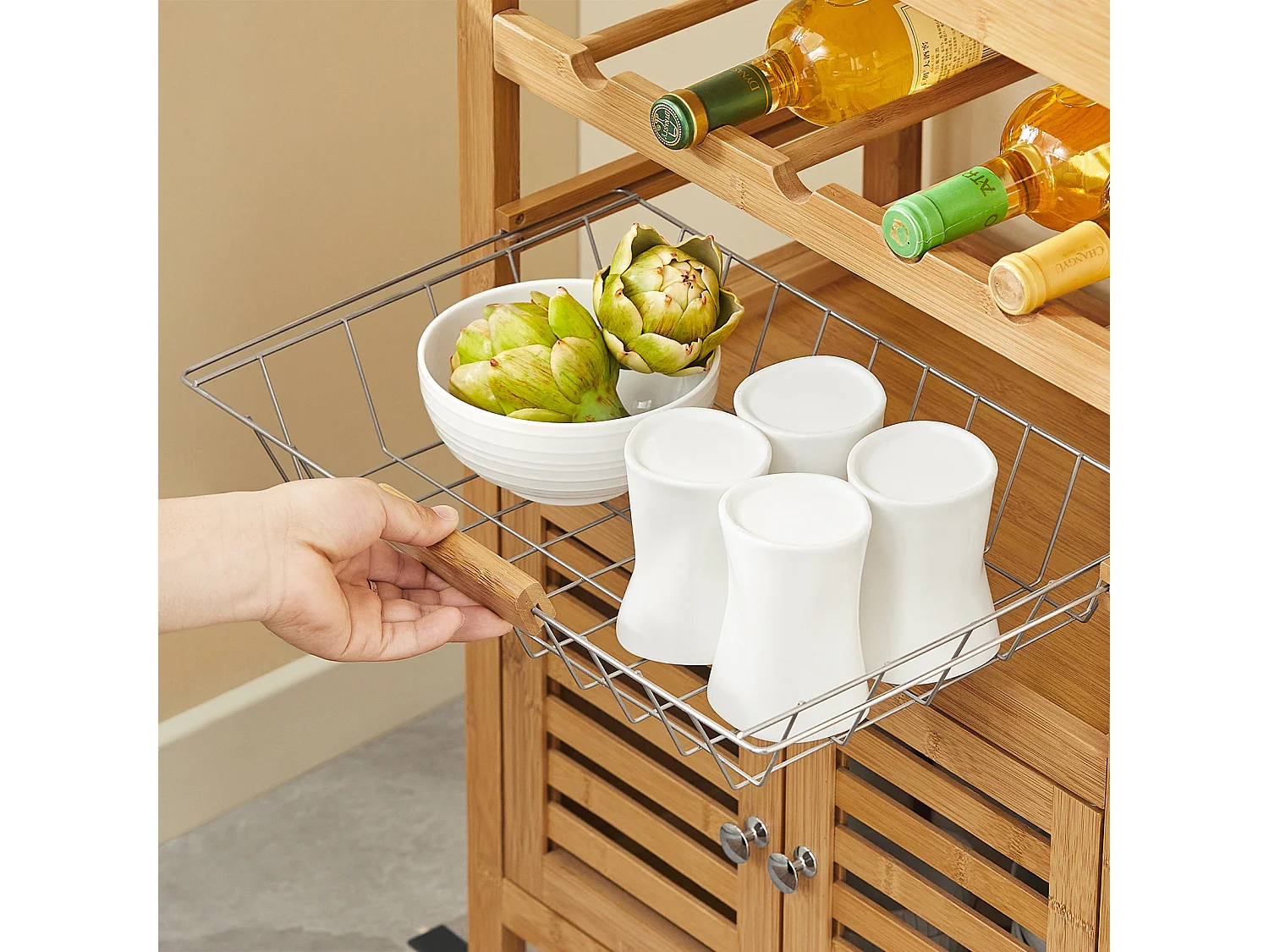 Desserte cuisine Table roulante en Bambou Chariot de cuisine, FKW53-N