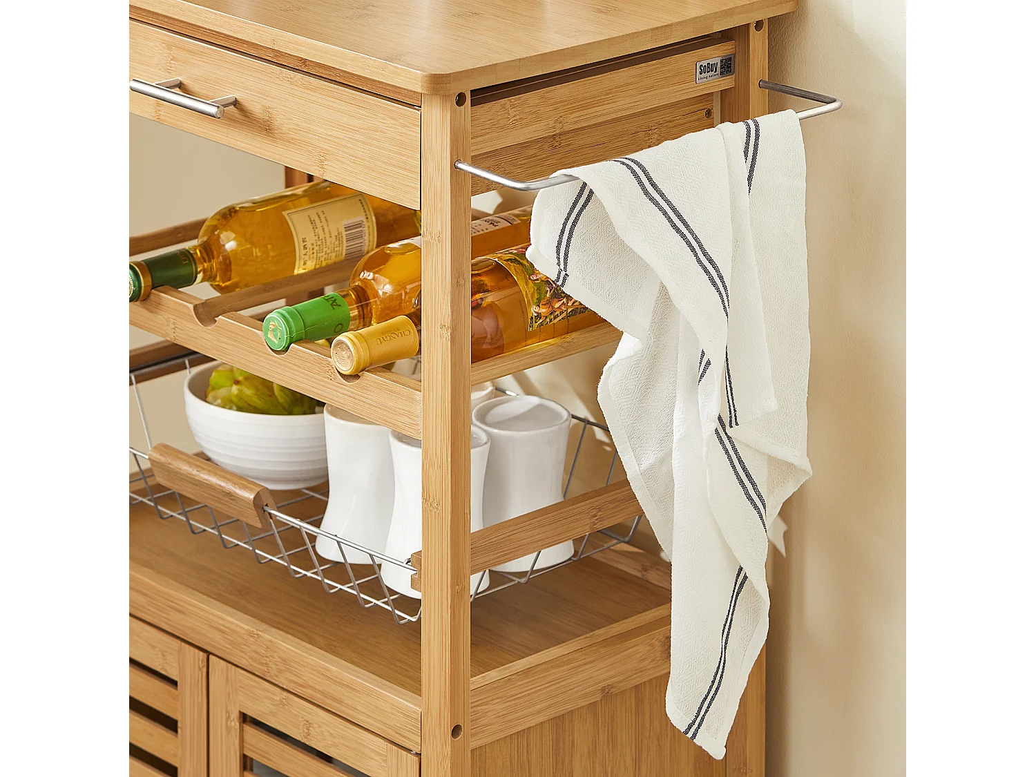 Desserte cuisine Table roulante en Bambou Chariot de cuisine, FKW53-N