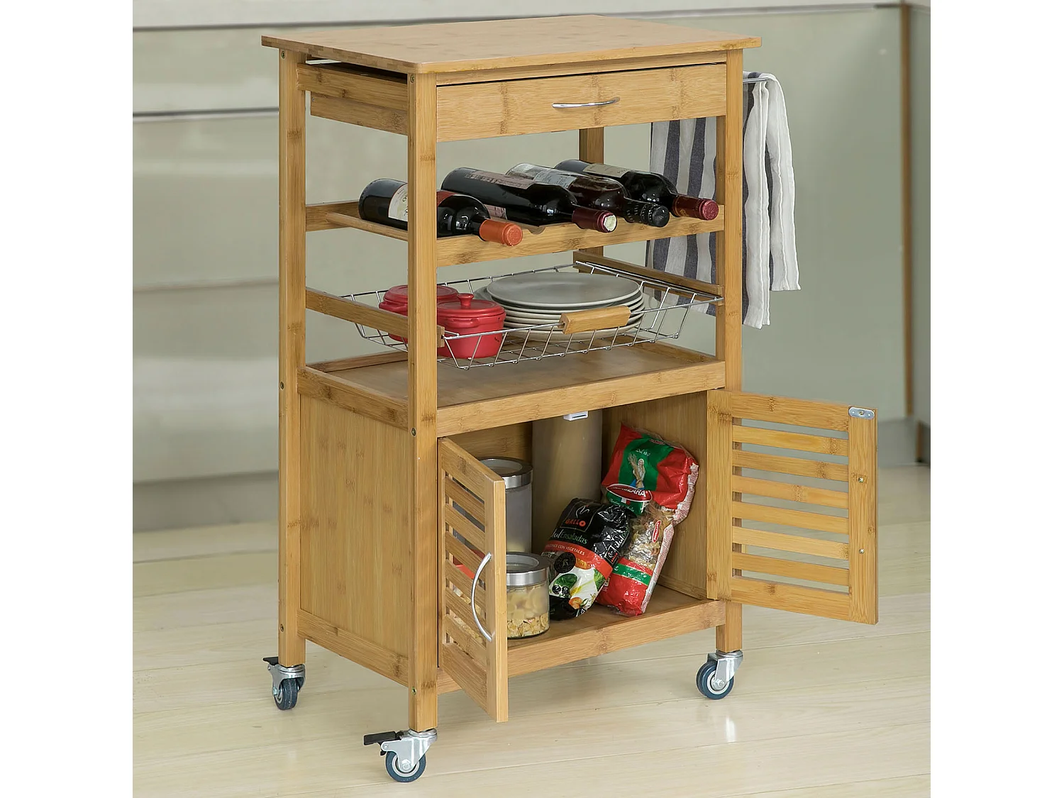 Desserte cuisine Table roulante en Bambou Chariot de cuisine, FKW53-N