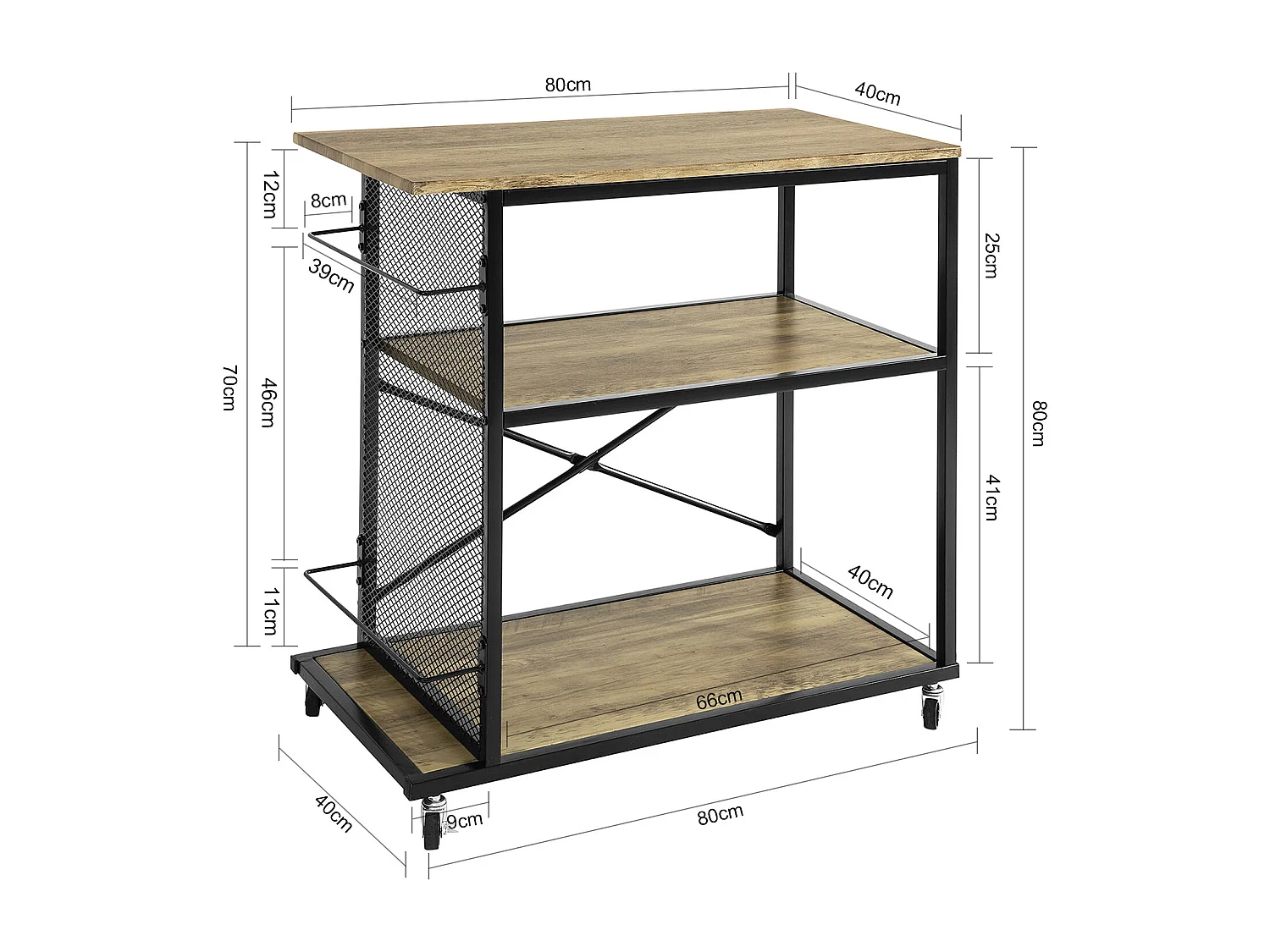 Carrito de Servicio Camarera con Ruedas con Estantes de 3 Niveles 80 x 40 x 80 cm SVW05-N SoBuy ES