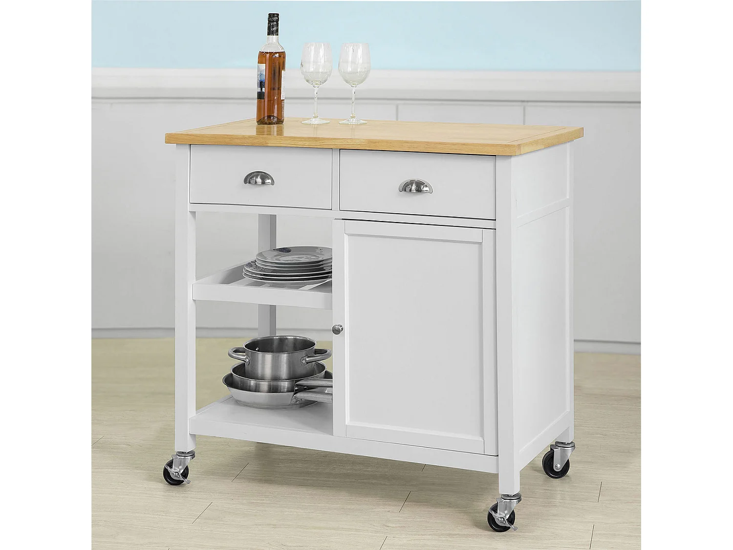 SoBuy FKW62-WN Keukentrolley Serveerwagen Keukenwagen Hout Wit