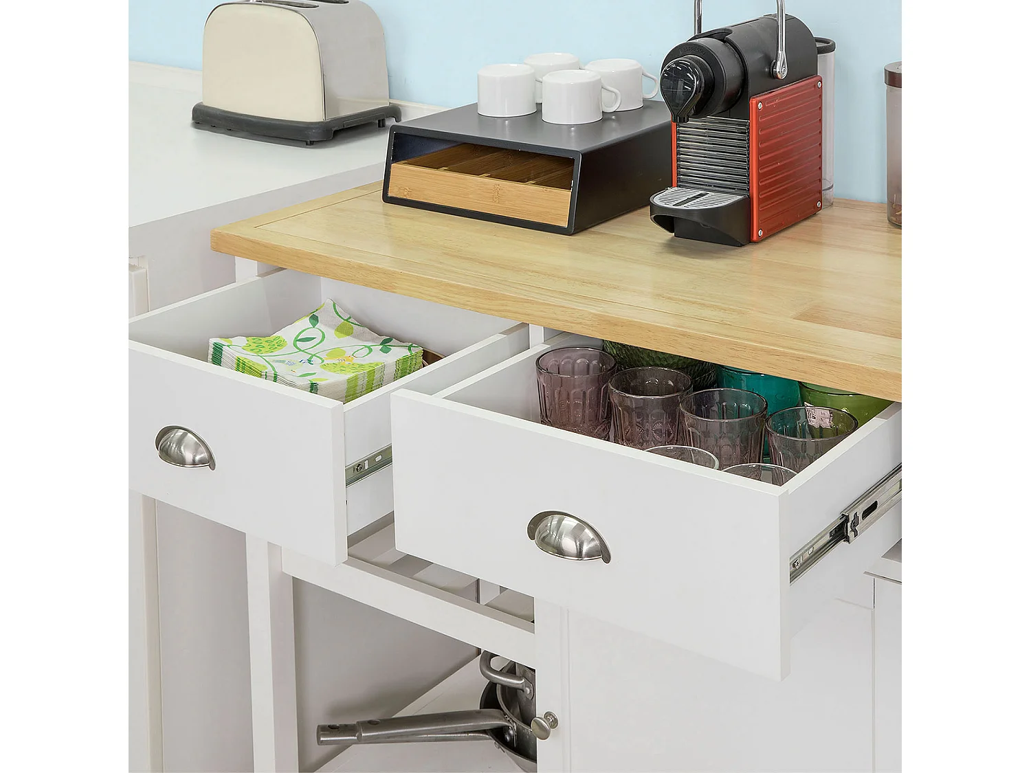 SoBuy FKW62-WN Keukentrolley Serveerwagen Keukenwagen Hout Wit