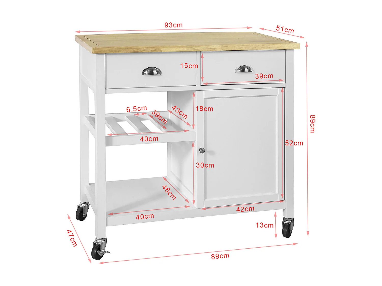 Desserte Roulante Chariot de Cuisine de Service Armoire Meuble de Rangement Cusine, FKW62-WN