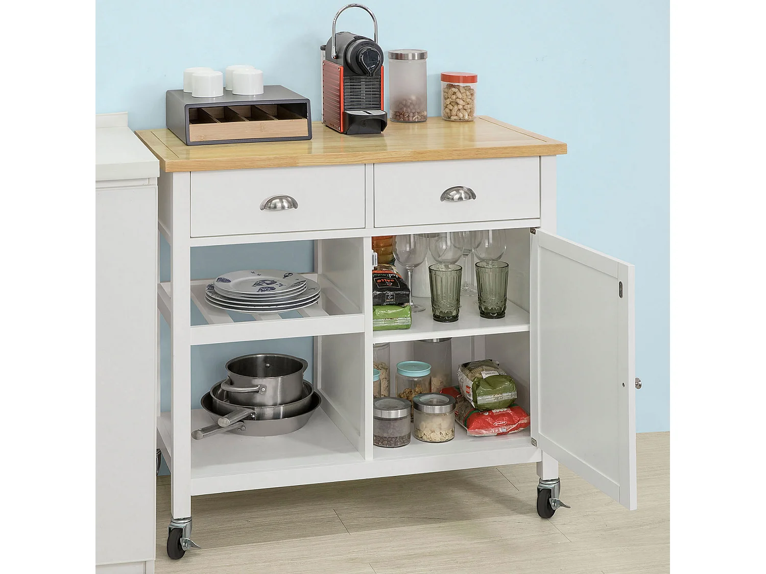 Desserte Roulante Chariot de Cuisine de Service Armoire Meuble de Rangement Cusine, FKW62-WN