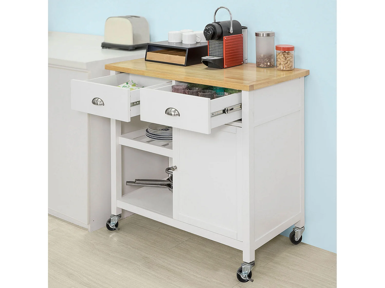 Desserte Roulante Chariot de Cuisine de Service Armoire Meuble de Rangement Cusine, FKW62-WN