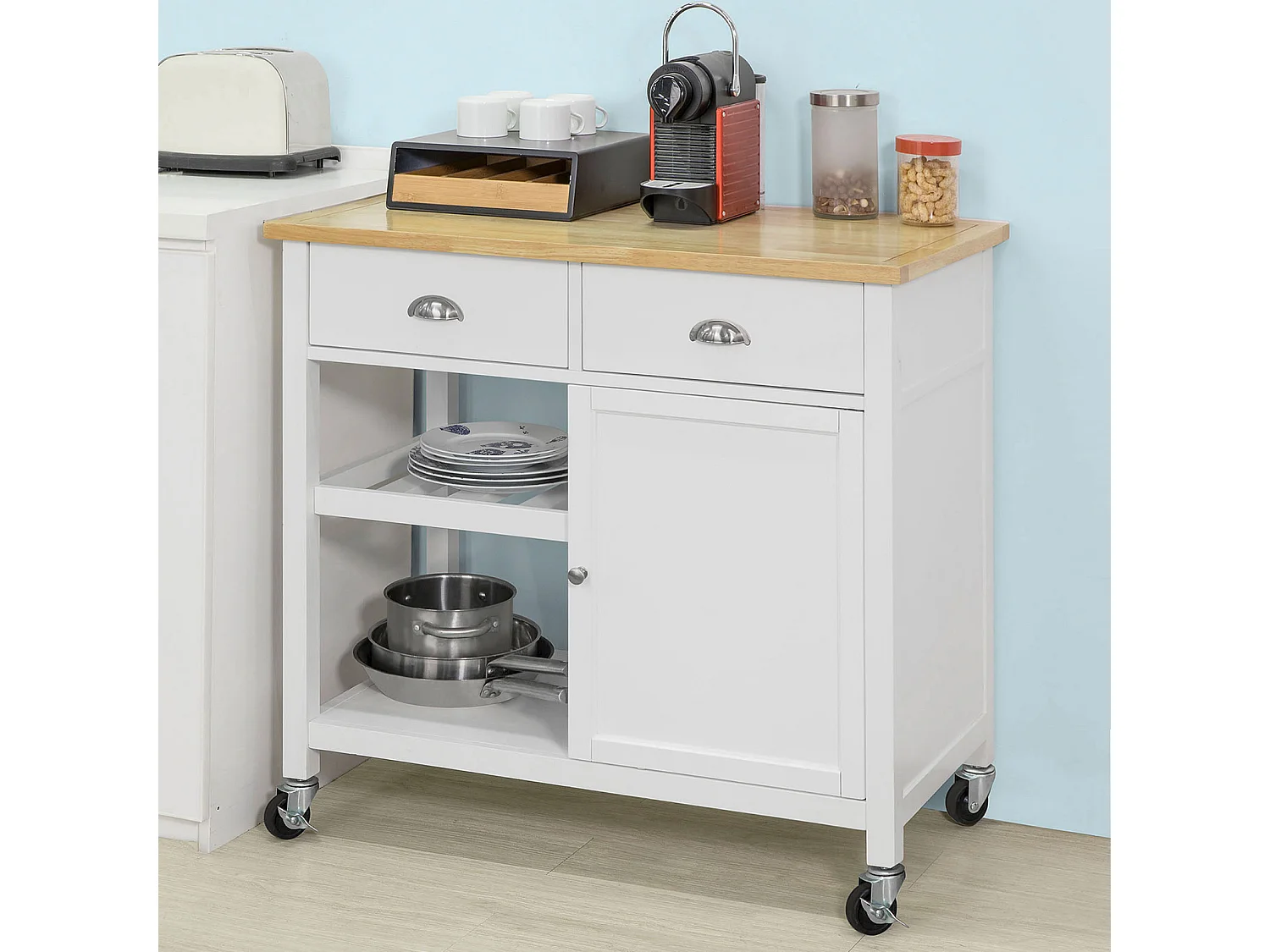 Desserte Roulante Chariot de Cuisine de Service Armoire Meuble de Rangement Cusine, FKW62-WN