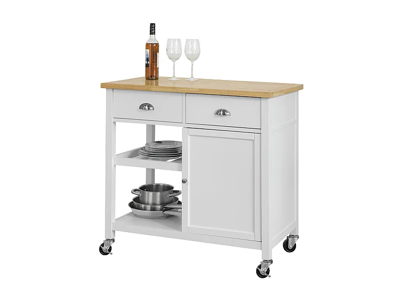 SoBuy FKW62-WN Keukentrolley Serveerwagen Keukenwagen Hout Wit