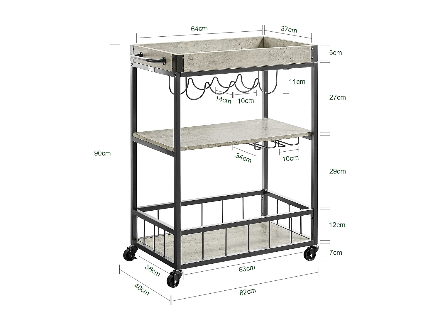 Chariot de Service Desserte à roulettes Chariot Commode Roulant, FKW56-HG