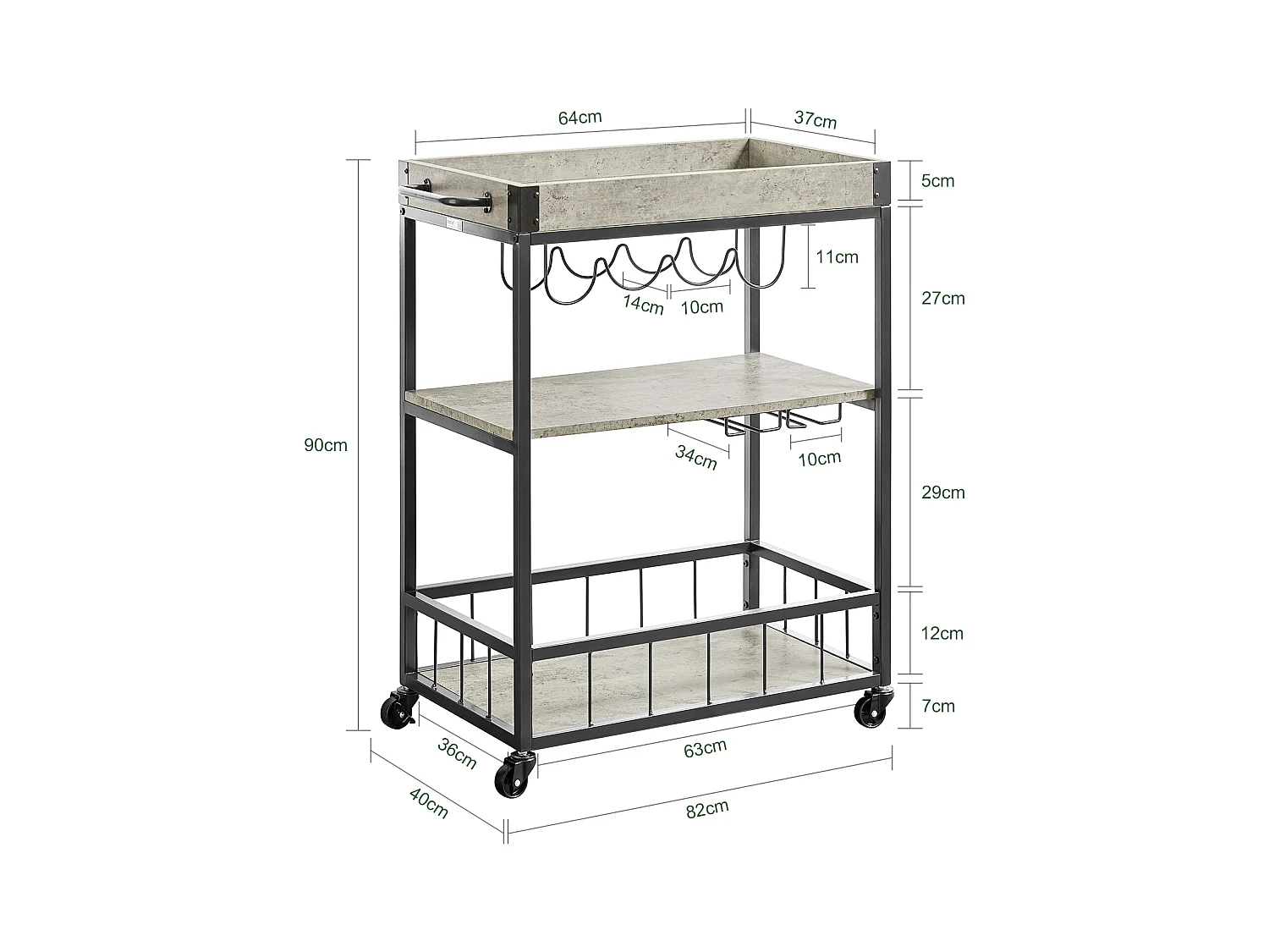 Wózek serwisowy z wyjmowaną tacą FKW56-HG