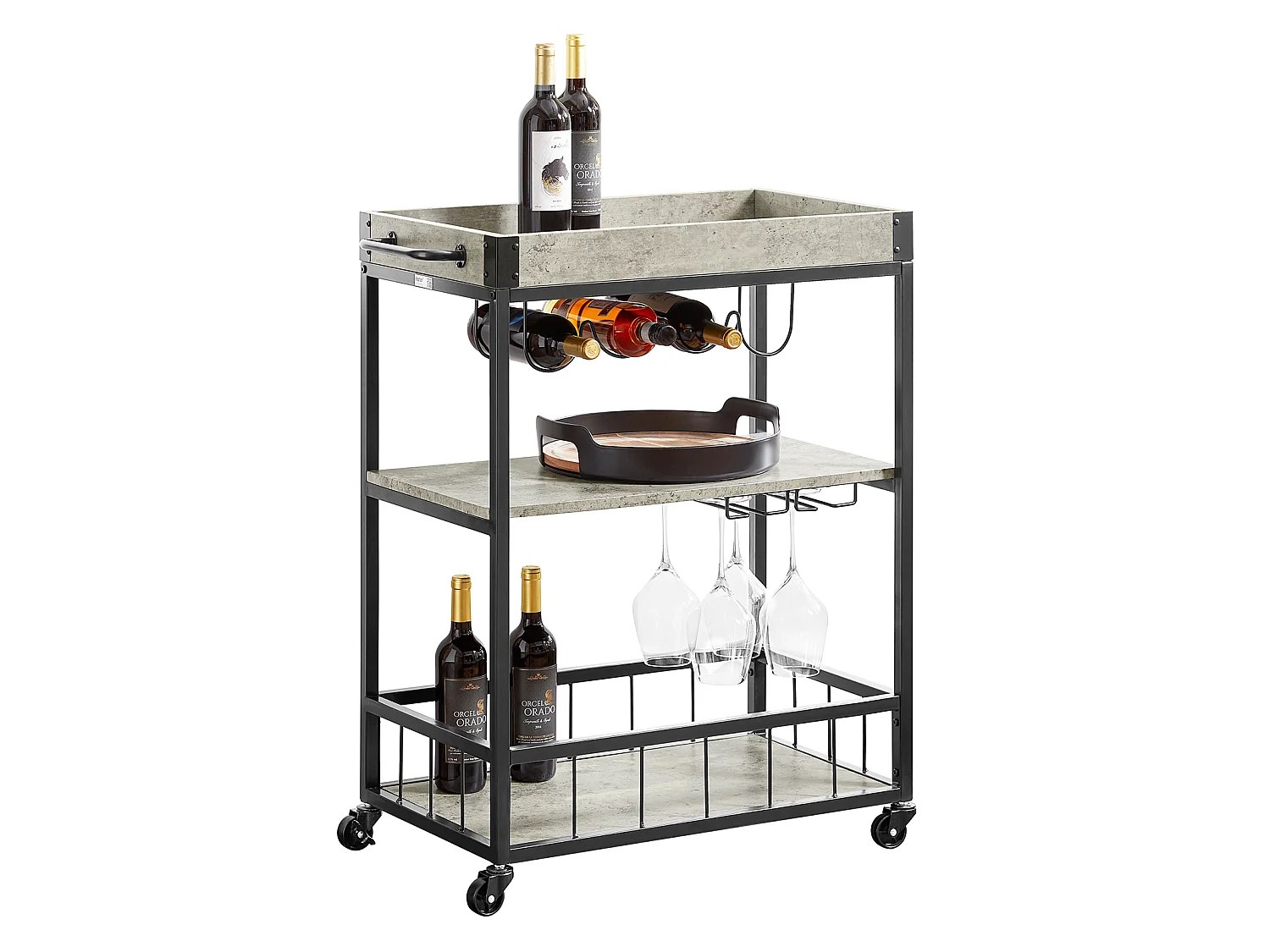 SoBuy FKW56-HG Keukentrolley Trolley met afneembaar dienblad - Keuken - Wijnrek