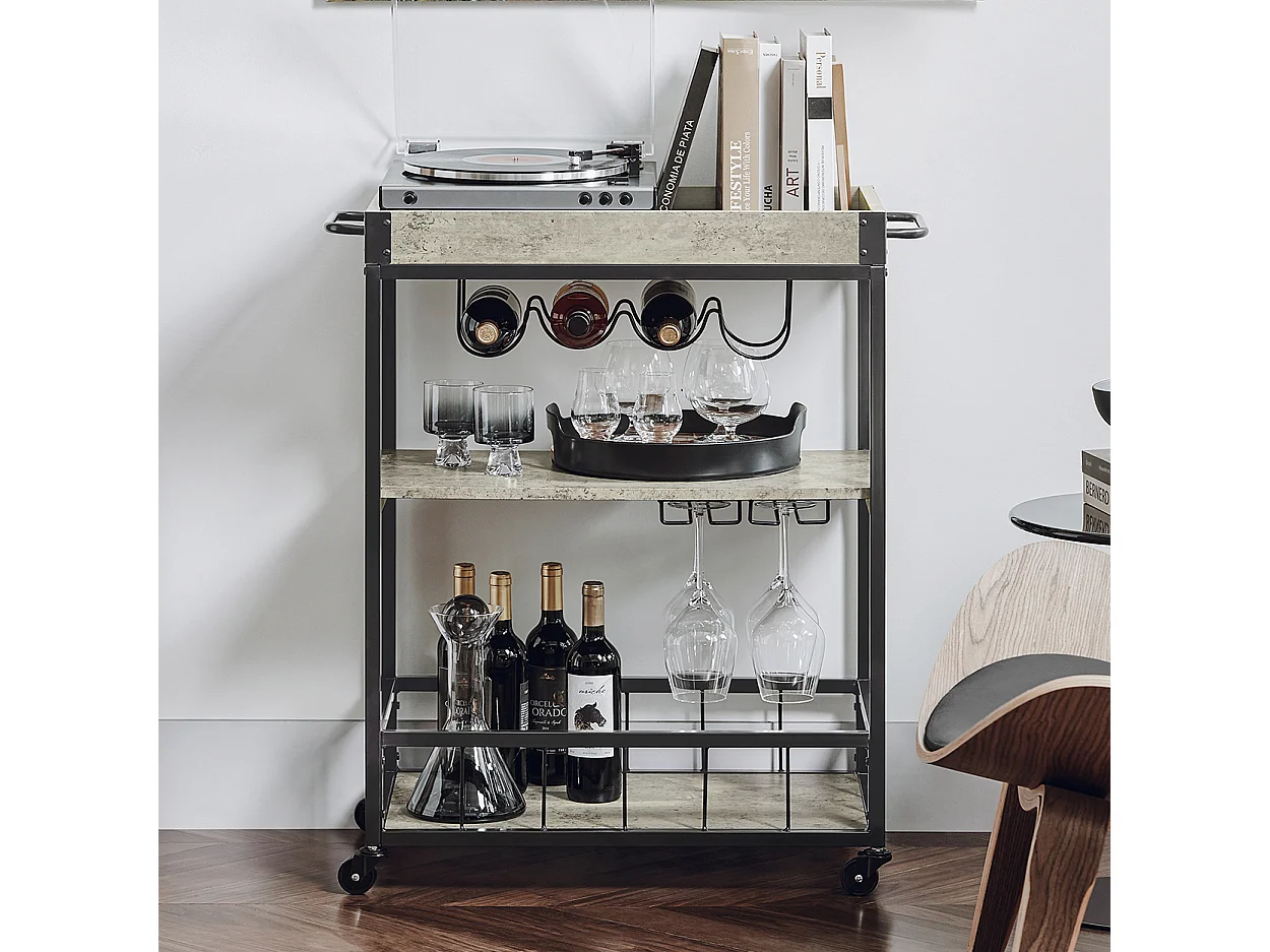 SoBuy FKW56-HG Keukentrolley Trolley met afneembaar dienblad - Keuken - Wijnrek