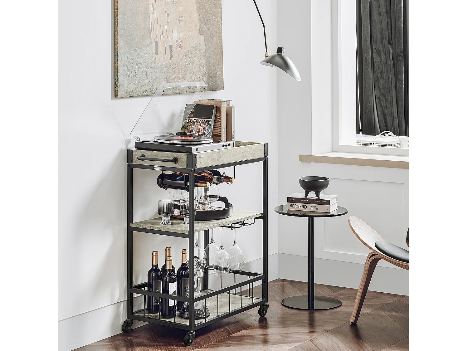 SoBuy FKW56-HG Keukentrolley Trolley met afneembaar dienblad - Keuken - Wijnrek